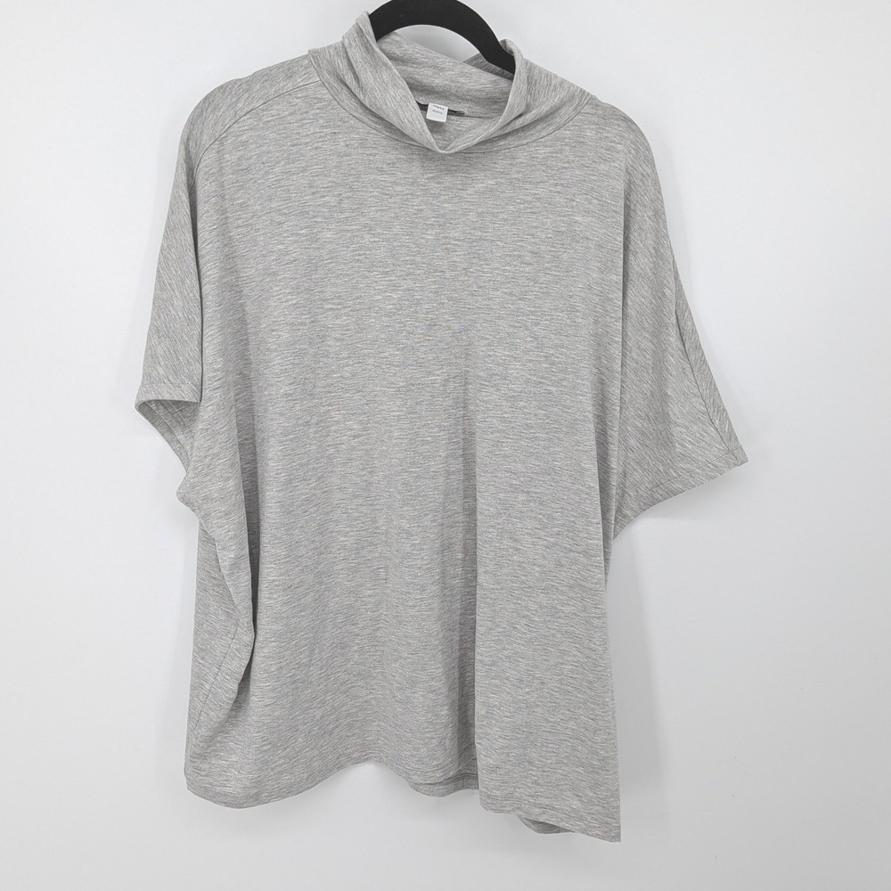 Daily Ritual Mock Neck Poncho Top Women XL Grey Batwing Short Sleeve Oversize
